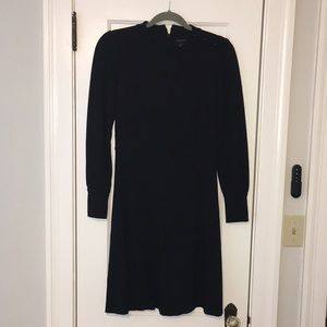 Ann Taylor Button Trim Ponte Flare Black Dress